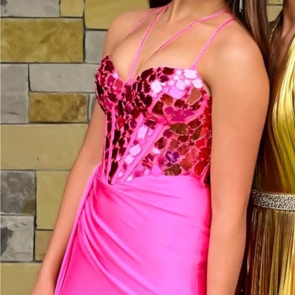 Elegant Pink Sequin Prom Dress